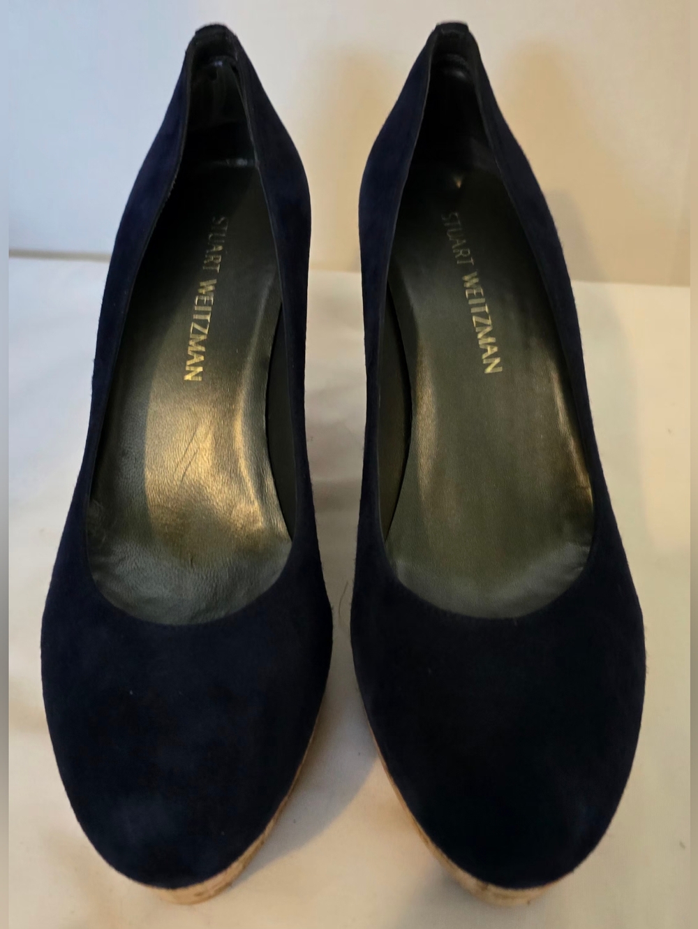 *NEW Stuart Weitzman Navy Suede Cork Wedge Pumps 8 1/2 - Picture 5 of 15